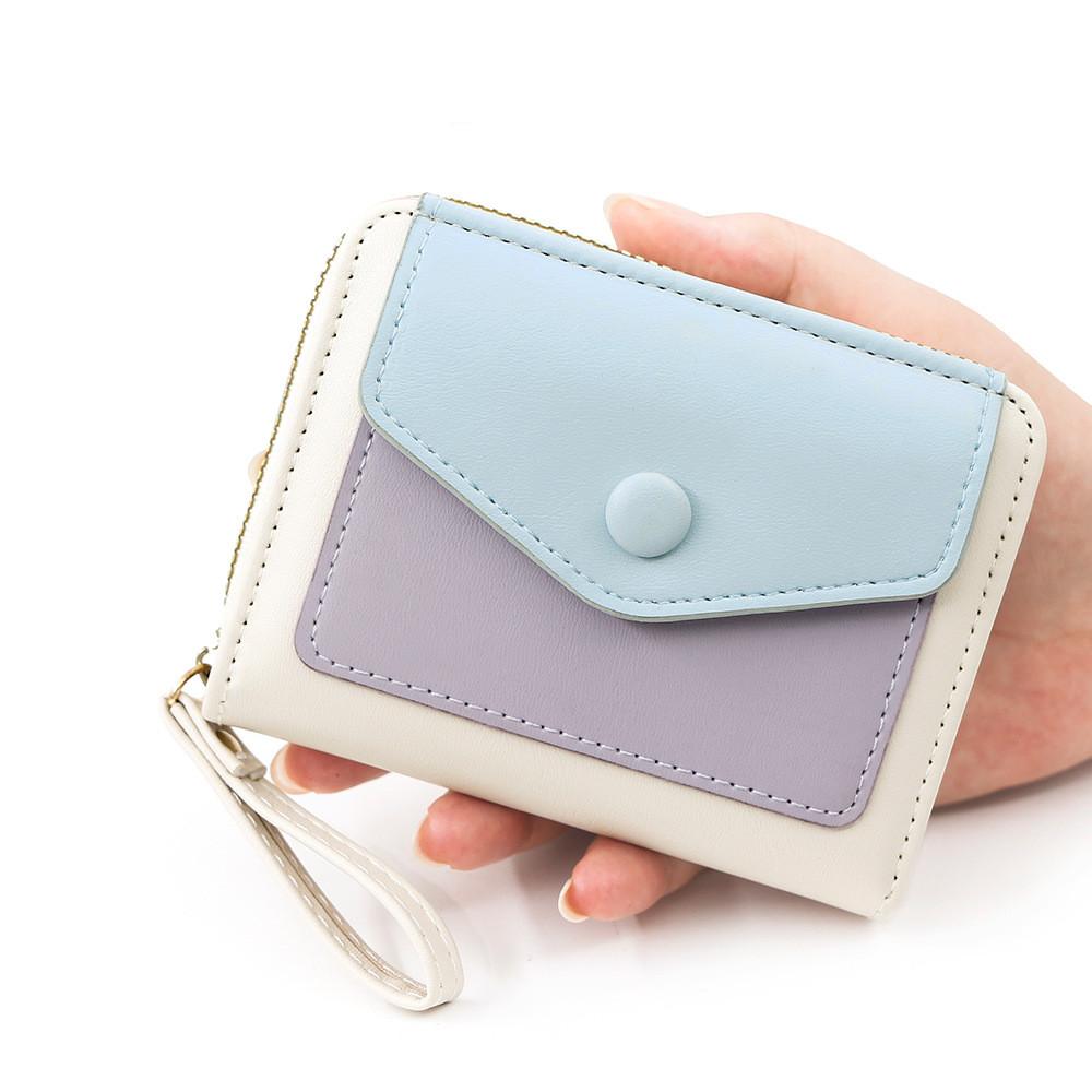 Women Short Wallet Pu Colorblock Accordion Card Holder For Daily Use
