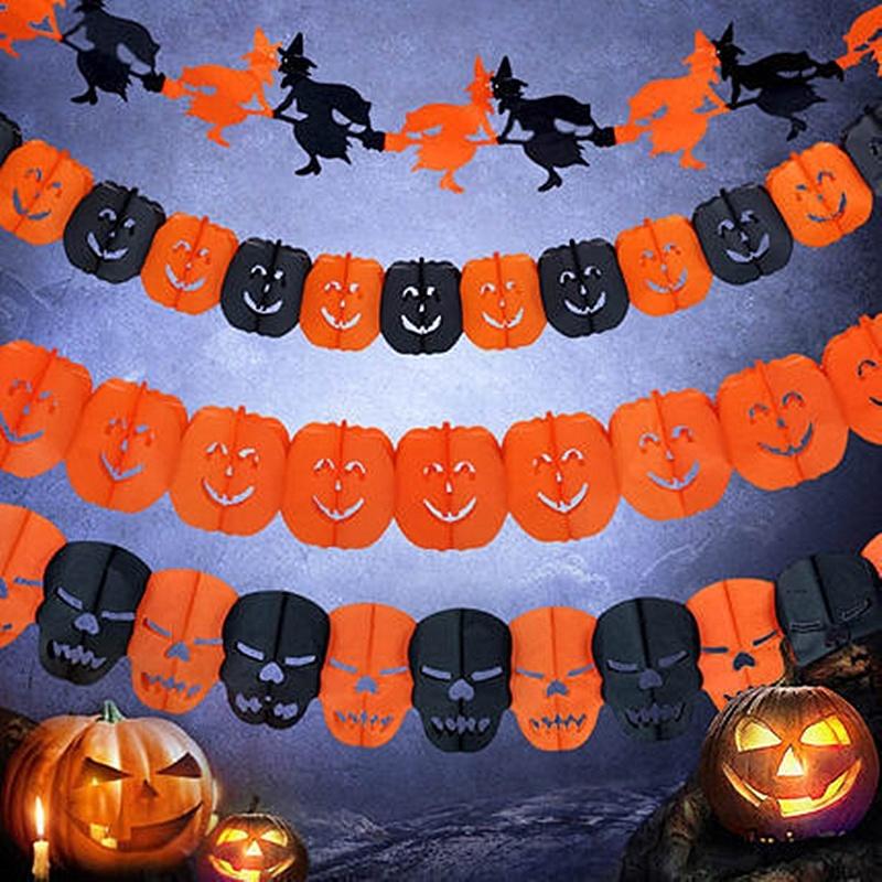 1-20PCS 3M Halloween Hanging Garland Bunting Bat Vampire Pumpkin Ghost Spider Paper Banner Happy Party Home Decorations