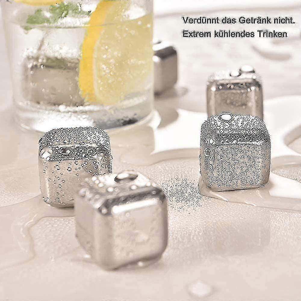 Stainless Steel Ice Cubes Reusable Whisky Chilling Rocks Metal Ice Set Of 8 With Tongs And Freezer Storage Tray For Beer Wine Cooler - RiRi