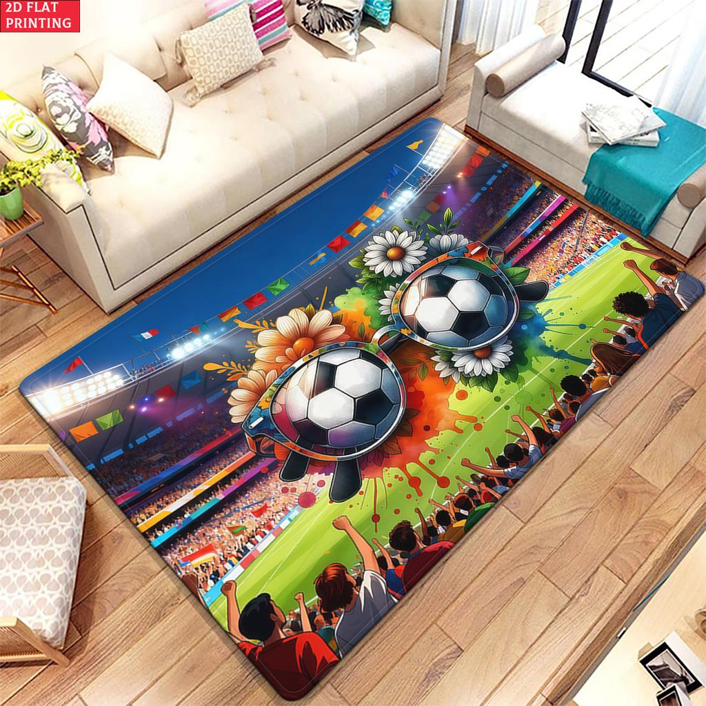 Soccer Star Swirl  Large Room Carpet Non Slip Cartoon Kids Bedroom Living Room Floor Mat Home Decor Children's Play Carpet