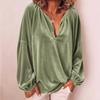 Fall Winter Velvet V Neck Blouse Long Sleeve Lantern Sleeve Loose Fit Casual Top