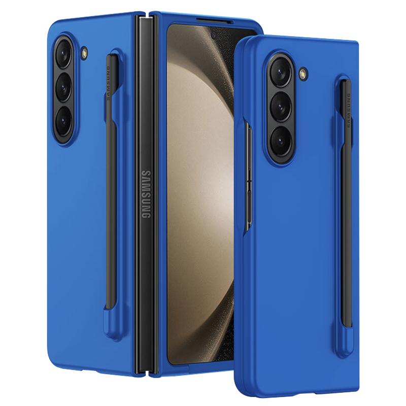 

For Samsung Galaxy Z Fold5 5G Skin-touch Protective Hard PC Case Pen Slot Design Folding Phone Cover Dark Blue