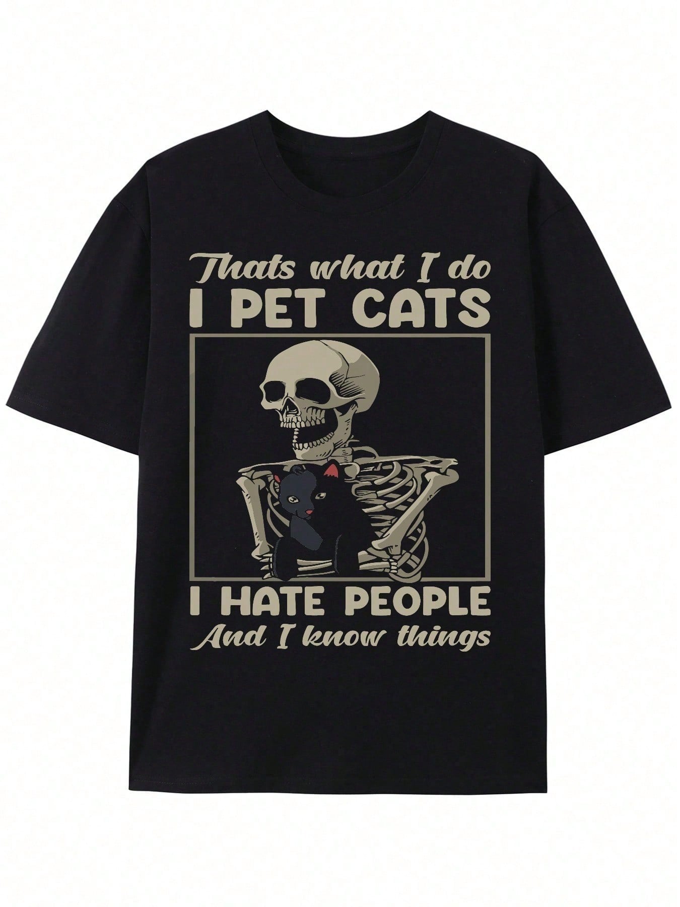 Skeleton Kitten Lover TShirt Grumpy Kitten Design Pet Owner Gift Comfortable Cotton Crew Neck Short Sleeve Tee S