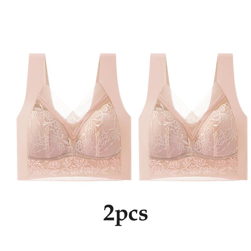 

2 шт./лот, летний тонкий бюстгальтер больших размеров, бесшовное нижнее белье для женщин, бюстгальтер с кружевной спинкой и большой грудью без стального кольца, бюстгальтеры для протирания 4XL бежевый