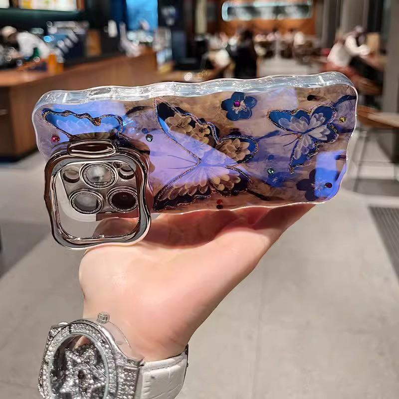 TPU Full Cover Phone Case IPhone 16 Pro Max 15 14 13 With Oil Painting Butterfly Design Anti Drop