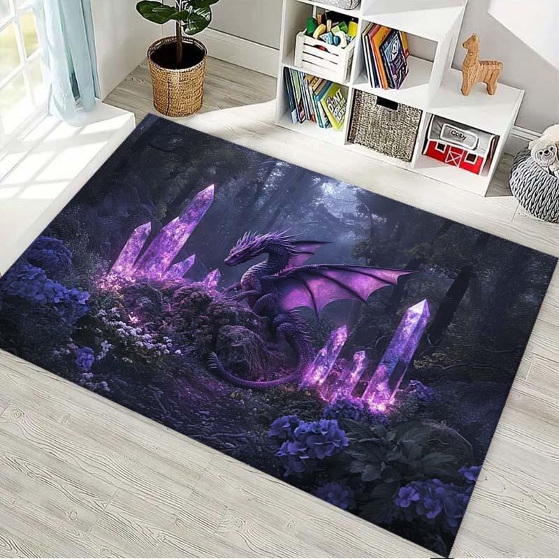Magic Forest Purple Dragon Print Area Rug, Non-Slip Floor Mat for Bathroom Living Room, Large Yoga Bedroom Dorm Decor Gift