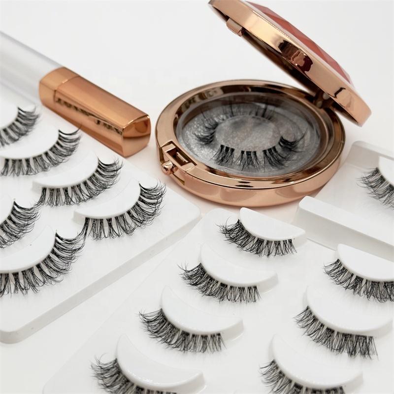 Factory Price Customized Natural Invisible Synthetic Eyelash Faux Mink Matte Flat Clear Band Lashes Handmade