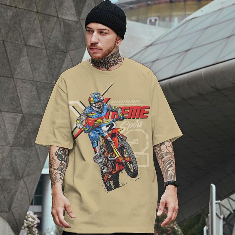 3d Motorcycle Print Short Sleeve T-Shirt For Men Summer Retro Men's T-Shirt Fashion Casual Tee Loose Oversized Tee 2024 New Tops