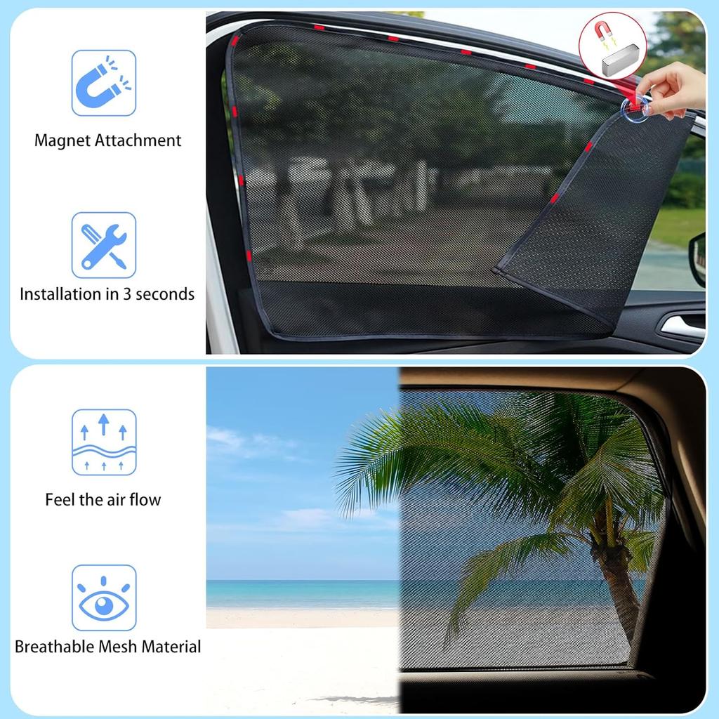 ZATOOTO Car Side Window Sun Shade 4 Pack, Window Shades For Baby Magnetic Mesh Sun Shade Protection From Heat And UV For Sleeping, Camping,