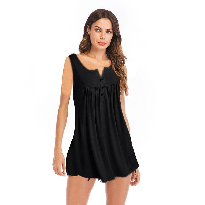 

Летний женский жилет, футболка с v-образным вырезом и пуговицами, плиссированный жилет, футболка, однотонные свободные повседневные топы XXL