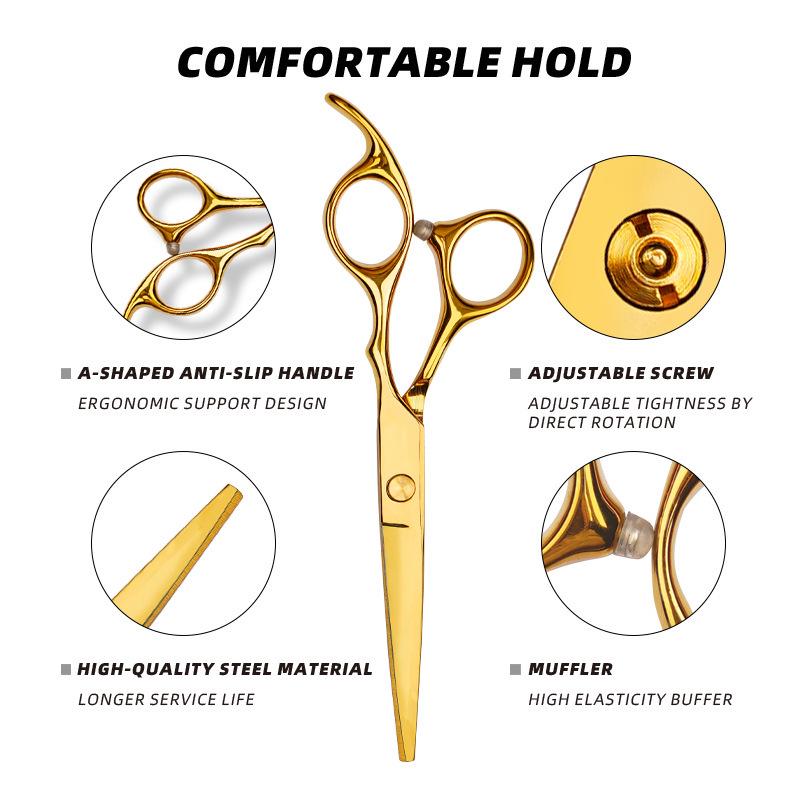 Gold Stainless Steel Professional Barber Hairdressing Scissors - Flat Tooth Thinning Scissors for Bangs