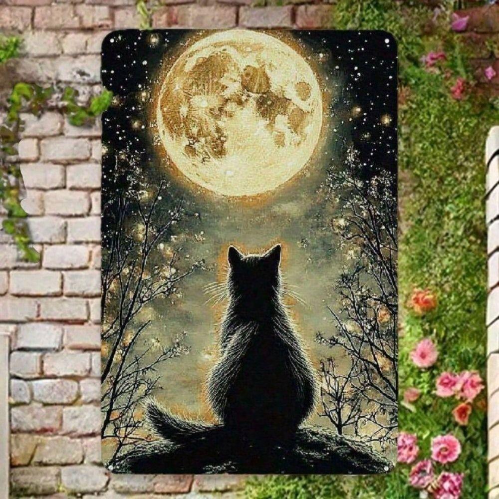Vintage Cat Moon Metal Poster Wall Art Decor