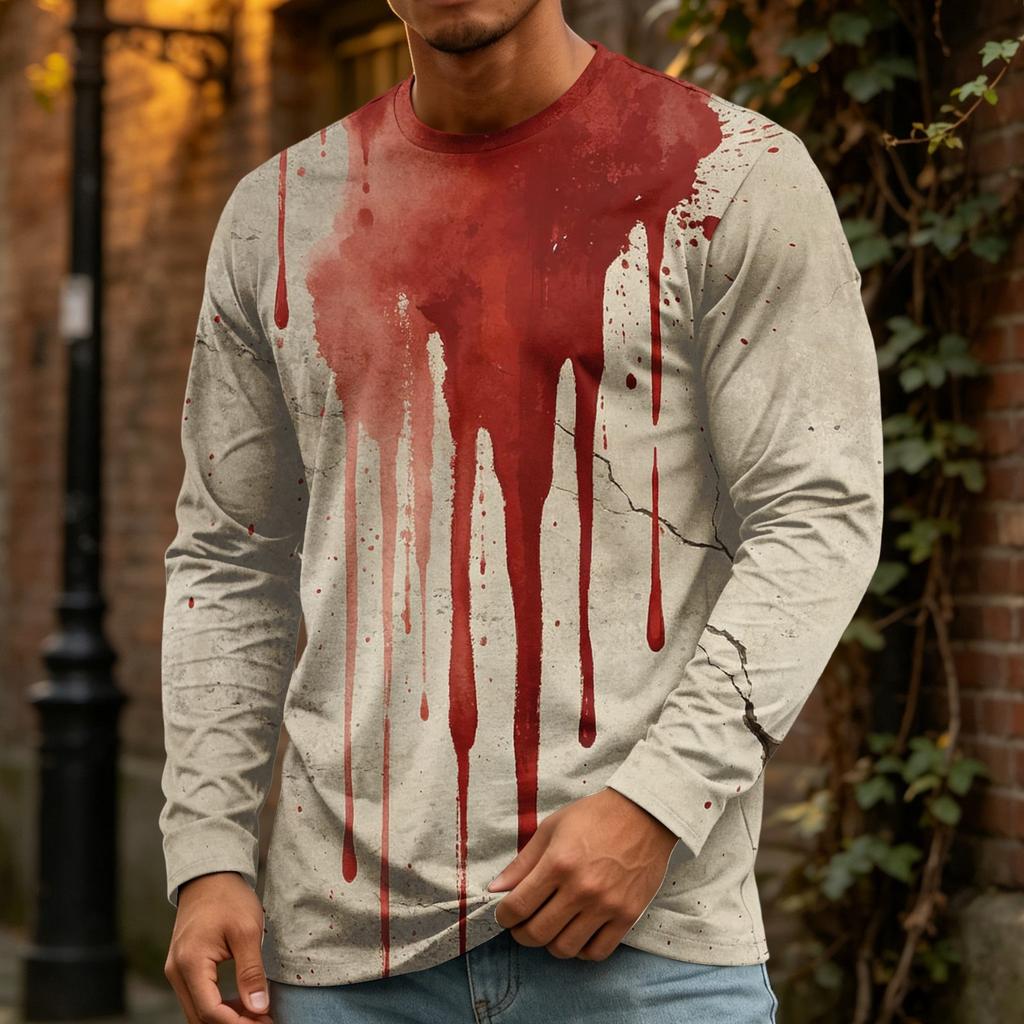 Men's Halloween Printed Crewneck Long Sleeve Top Casual Loose Fit