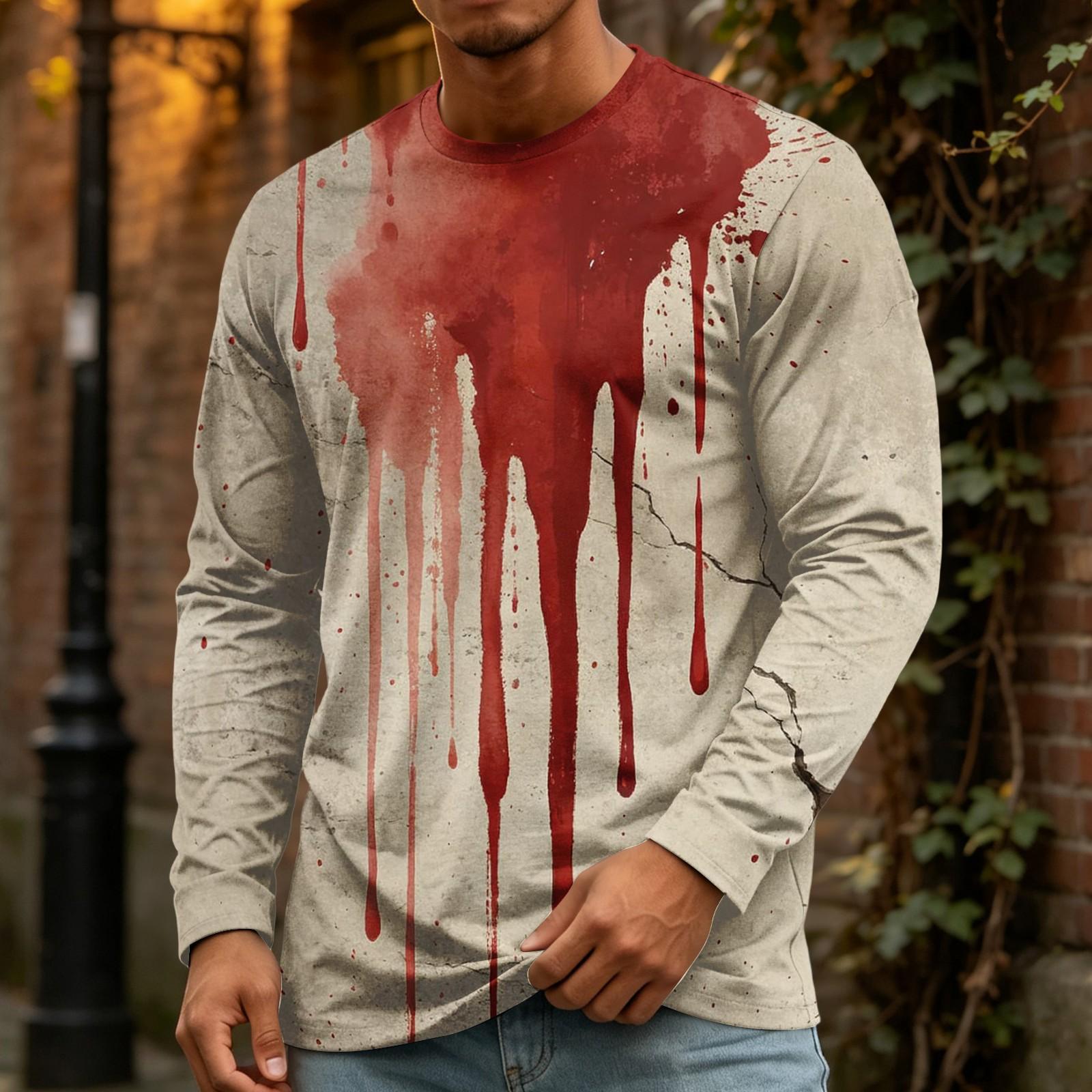 Men s Halloween Printed Crewneck Long Sleeve Top Casual Loose Fit M