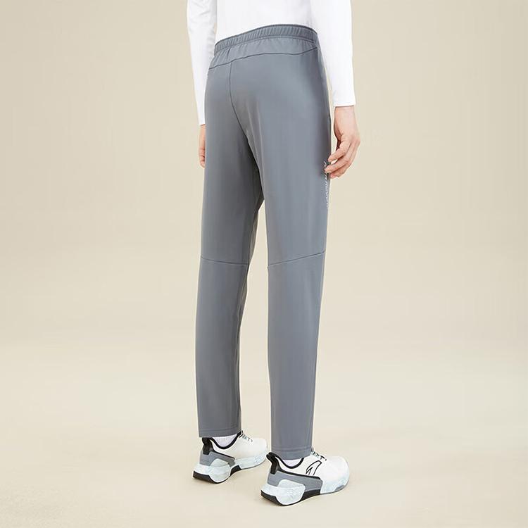 Anta Running Series Solid Color Mid Waist Straight Leg Fleece Sports Pants Men Pants Gray 952345501-2