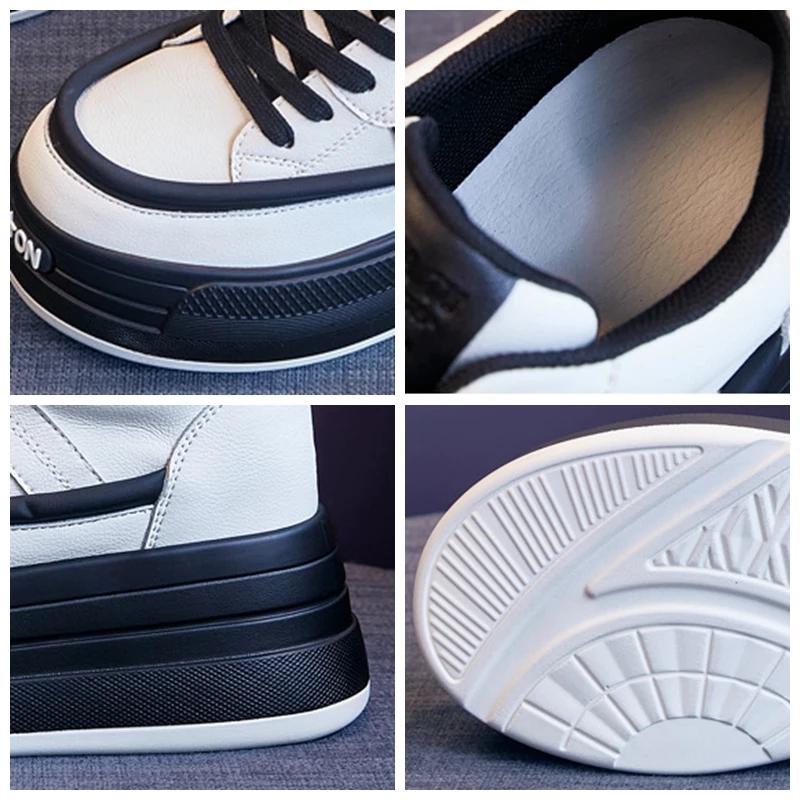 Модные 8 см новые кроссовки из натуральной кожи на платформе с клином и скрытым каблуком — фото 6