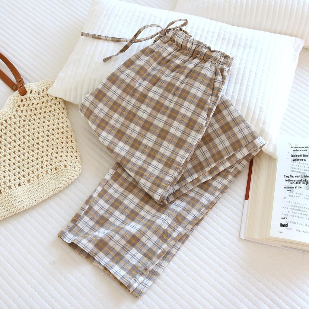 Women's Plaid Cotton Pajama Pants - Summer Thin, Loose Fit, Elastic Waist, Plus Size, Outdoor & Home Wear