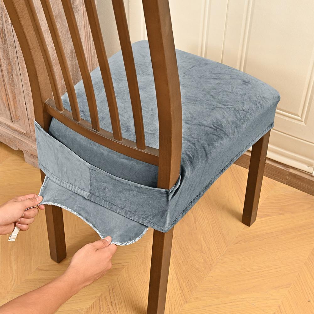 Simple Velvet Dining Chair Seat Covers Stretch Removable Chair Slipcover Washable Soft Seat Covers For Office Home Seats