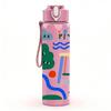 1PC Abstract Geometric Mountain Print 750ml Color Plastic Sports Water Bottle Leakproof Flip Straw Lid Suitable for Sports Office Home Use