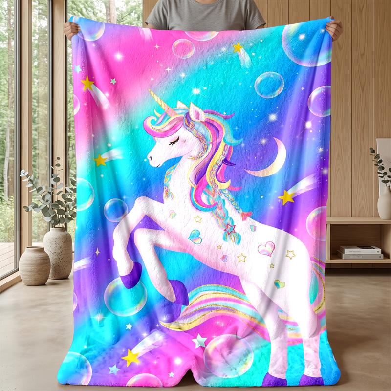 Magical Winter Unicorn Theme blanket Lightweight Warm Flannel Blanket Decorative Throw Blanket for Home Decoration