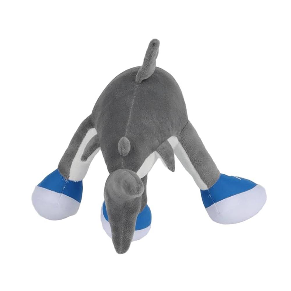 Non-Toxic Shark Plush Toy With Sneakers Cute Grey White Stuffed Animal Shark Wearing Blue Shoes Unique Running Shark Plushie For Kids