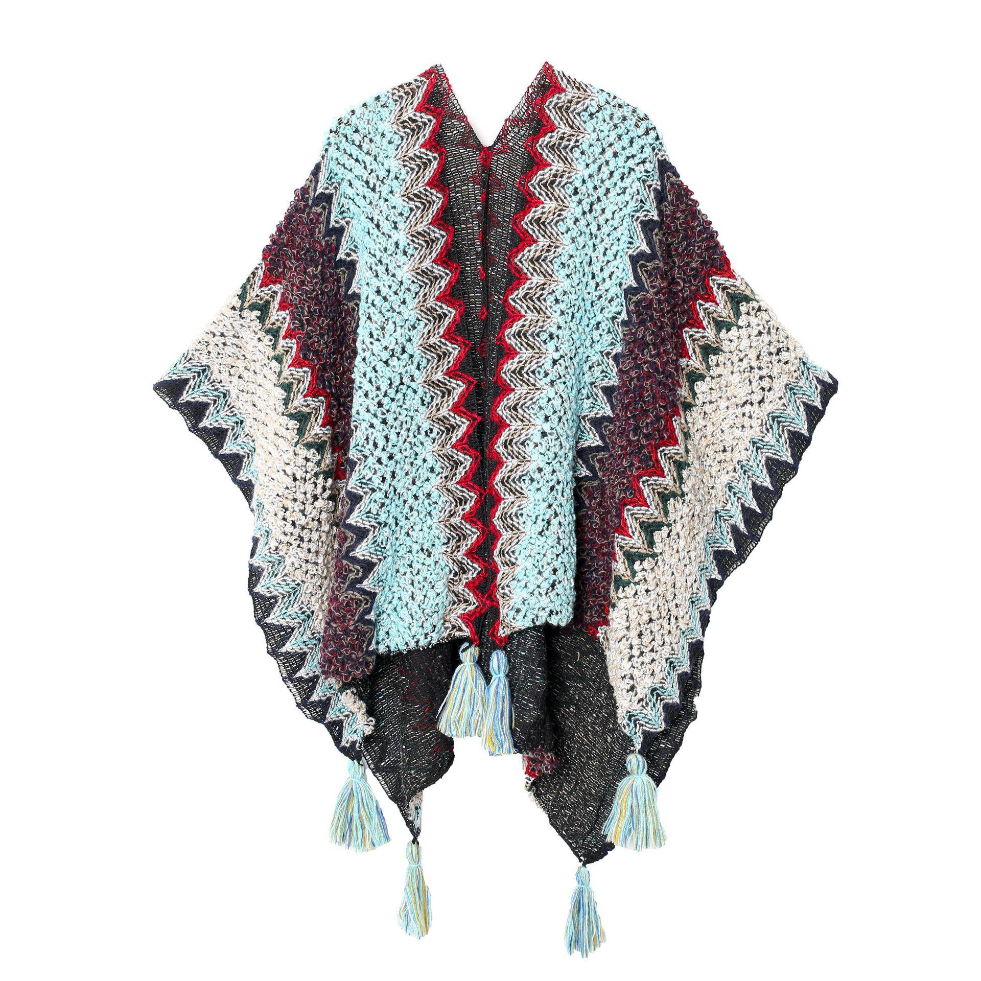 

Летняя шаль в этническом стиле Юньнань для женщин: Ретро Плащ-накидка с кисточками Шарф озеро синий