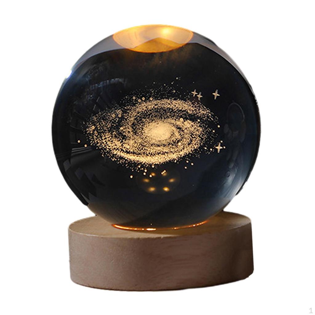 Crystal Ball Night Light Galactic System Nightlight for Living Room Ornament 6cm Round