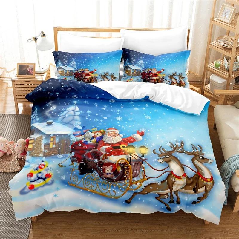 Santa Claus Bedding Set Duvet Cover New Year King Quilt Cover Christmas Decorative Children's Bedroom Hotel Duvet Cover Set