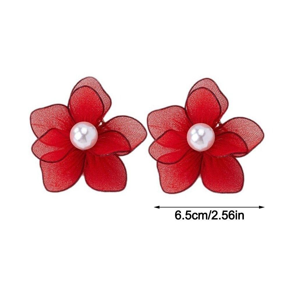 Mesh Petal Stud Earrings Fabric Mesh Stud Earrings Gifts Pearl Geometric Earring