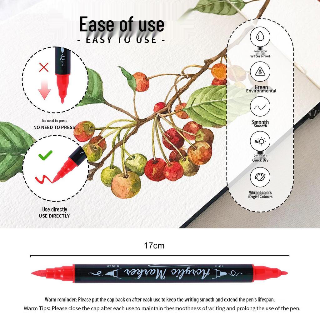 Double-headed Acrylic Marker Pens with Stackable Colors and Soft Brush Tips for Art Painting