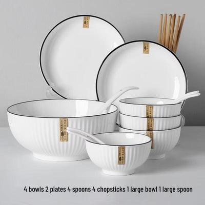 HANDUNYOU Minimalist Black Rim Ceramic Dinnerware Set