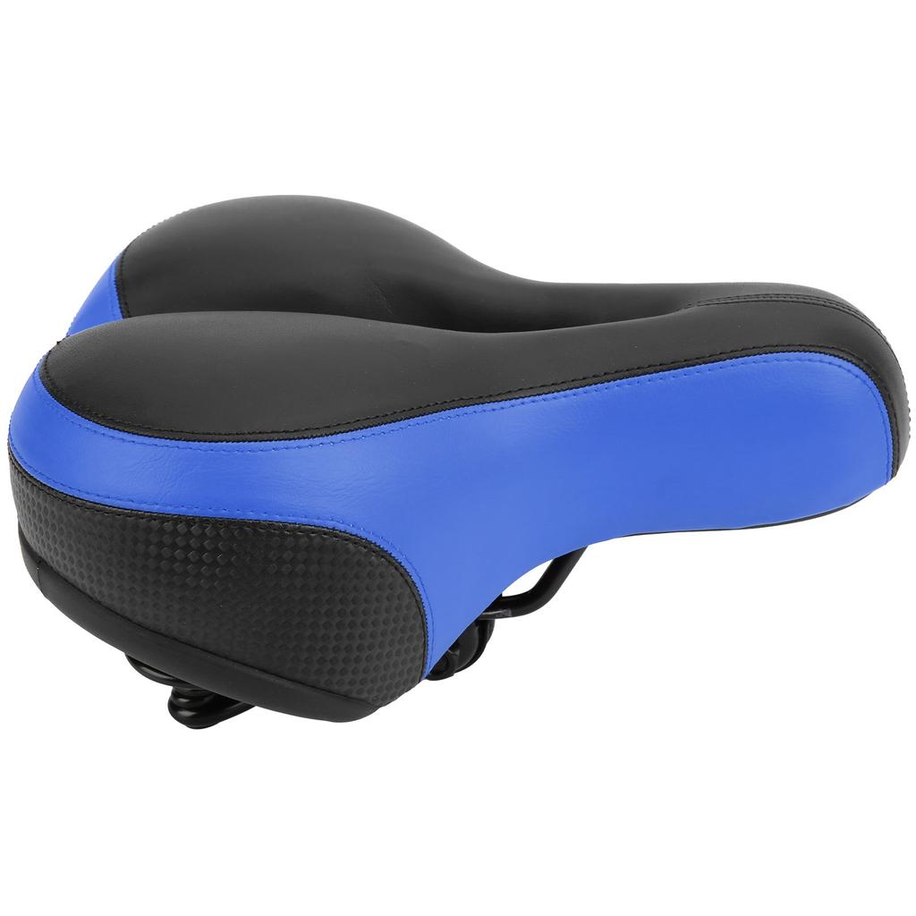 Mountain Bike Saddle Comfortable Microfiber Leather HollowCarved Spring Bike Saddle Seat(Black Blue