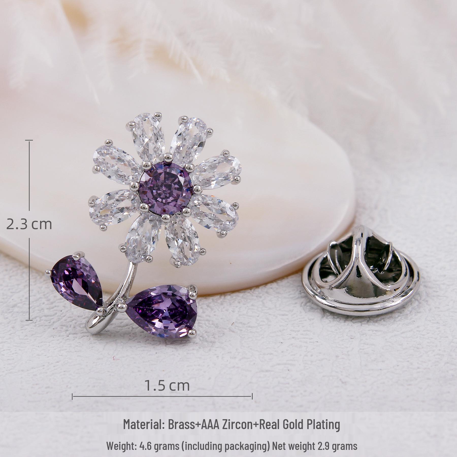 Elegant Crystal Sunflower Brooch: High-End Zirconia Lapel Pin with Anti-Exposure Button