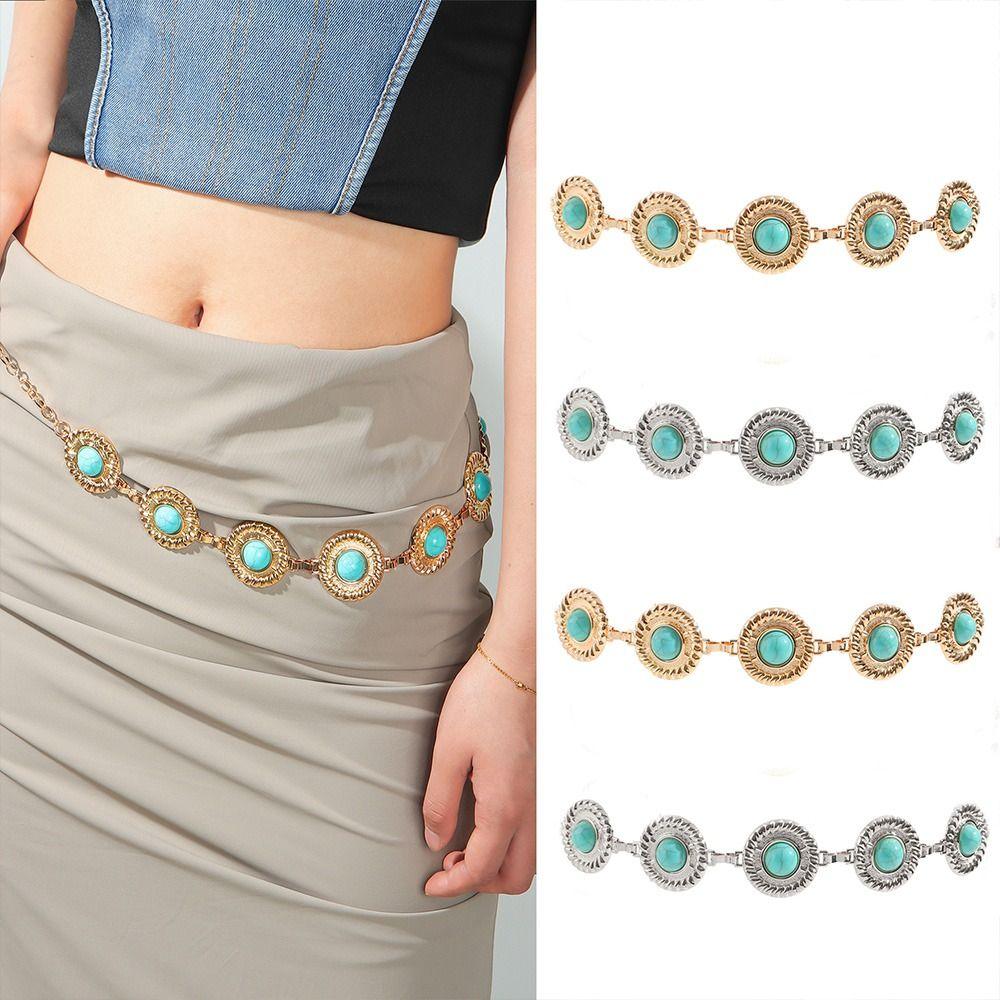 

Ethnic Style Turquoise Waist Chain Adjustable Women s Body Jewelry for Lady золотий