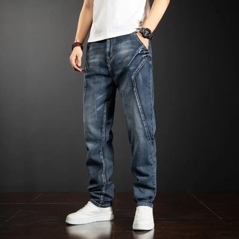 Summer Thin Stitching Jeans Men's Loose Straight Plus Size Fat Trousers