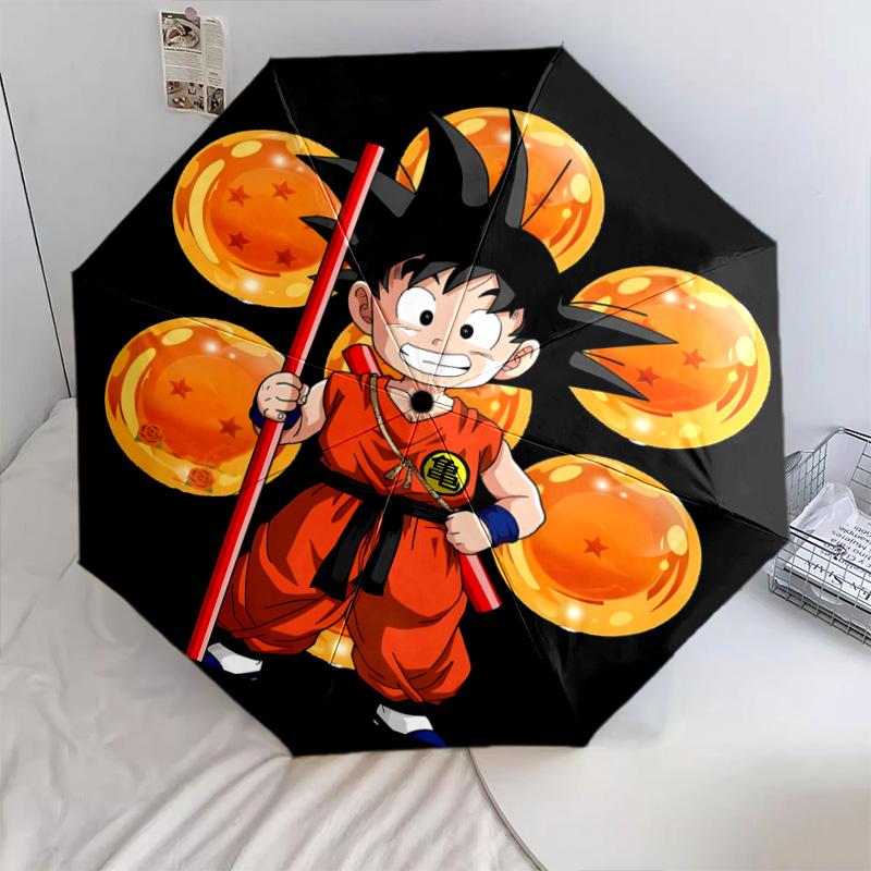 1 PC Automatic Folding Umbrella - Son Goku Pattern Portable Foldable Design With 8 Ribs Christmas Birthday Gifts