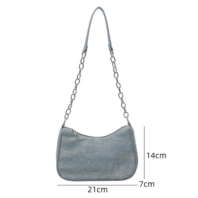 Women Shoulder Bag Fashion Denim Shoulder Bag, Simple Solid Color Handbag, Women's Chain, Underarm Hand, Women's Bag