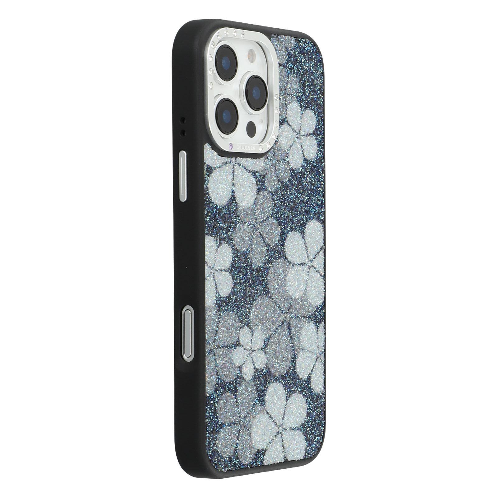 

JAUCASE For iPhone 16 Pro Magnetic Case Glitter Flower Pattern PU + TPU + PC Phone Back Cover C