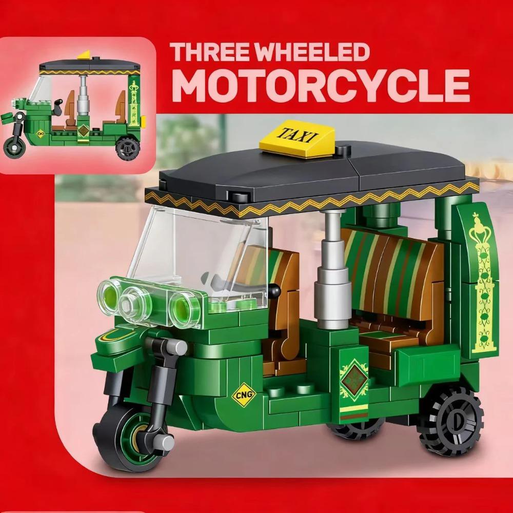 City Three-wheeled Motorcycle Model MOC Building Blocks Vehicle Technical Bricks Birthday Gifts Toys for Kid Boys Children Adult
