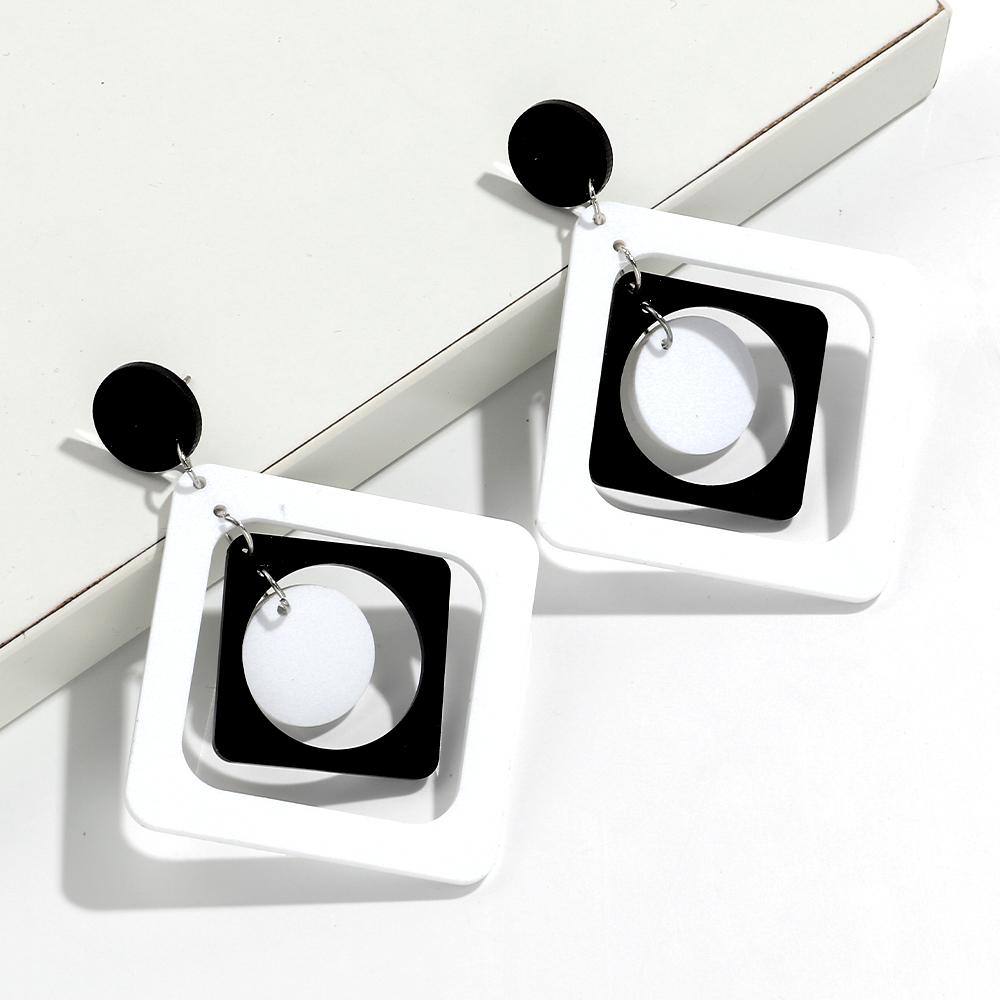 Vintage Acrylic Geometric Drop Earrings for Women Classic Statement Black White Square Round Big Earring Trendy Jewelry Gifts черный белый