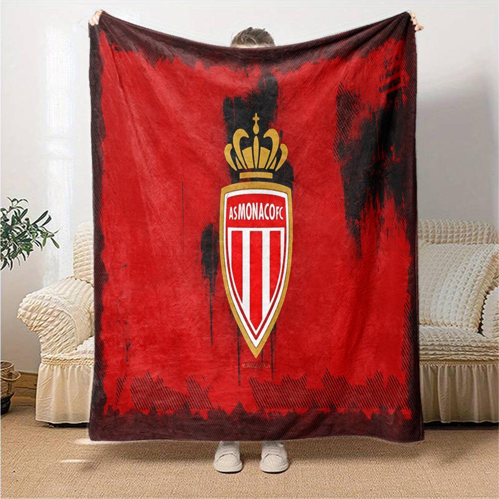 As Monaco Crest Flannel Blanket, Soft Polyester, Modern Design, All-Season for Camping, Travel, Gifts for holidays or birthdays