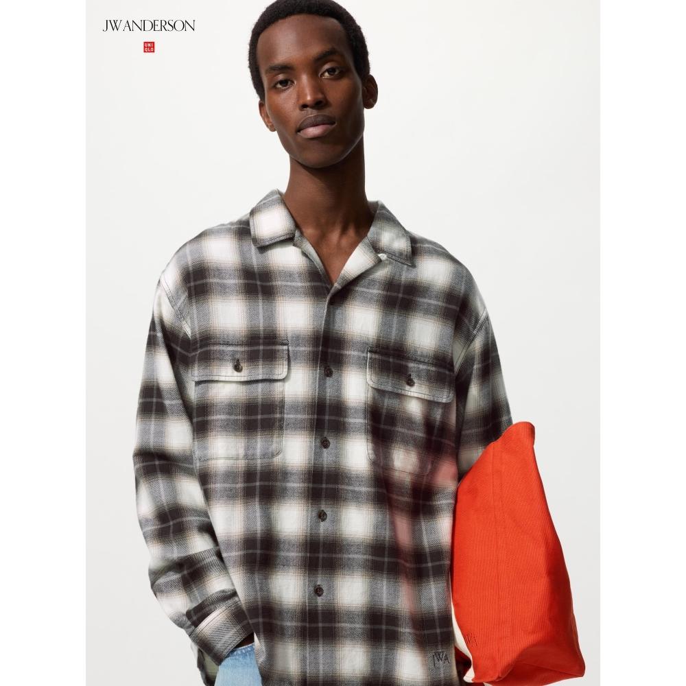 Uniqlo Brushed Cotton Open Collar Oversized Shirt  Long Sleeve 
