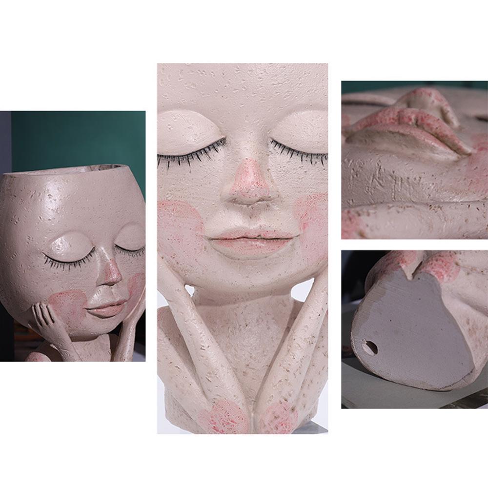 Face Planter Pot with Drainage Hole Resin Lady Statue Flower Pot for Office Garden Patio