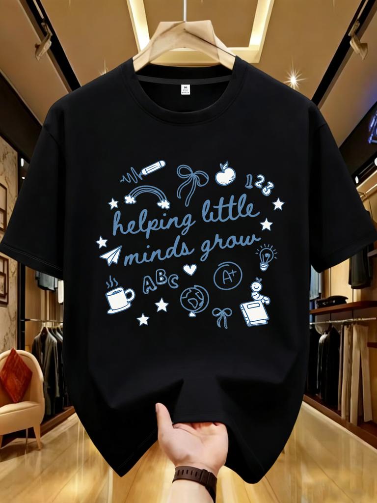 Wzm1021223creative Alphabet Printed Plus Size Unisexs Round Neck Summer Casual Short Sleeved Street Fashion Versatile Tshirt