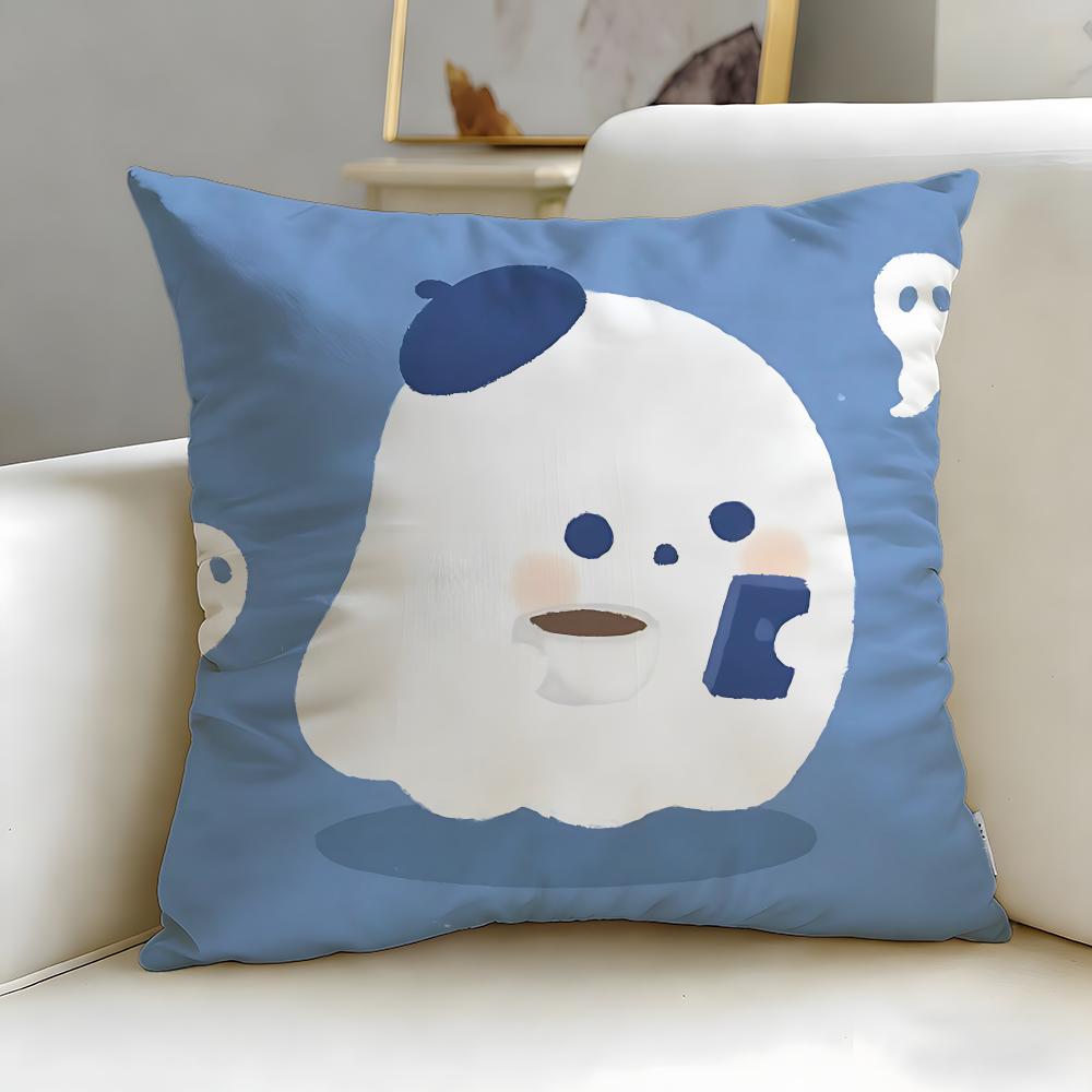 Character Cute Ghost Cushion Cover Soft & Easy-Wash Pillow Case – Versatile For Couch, Bed, Travel And Office