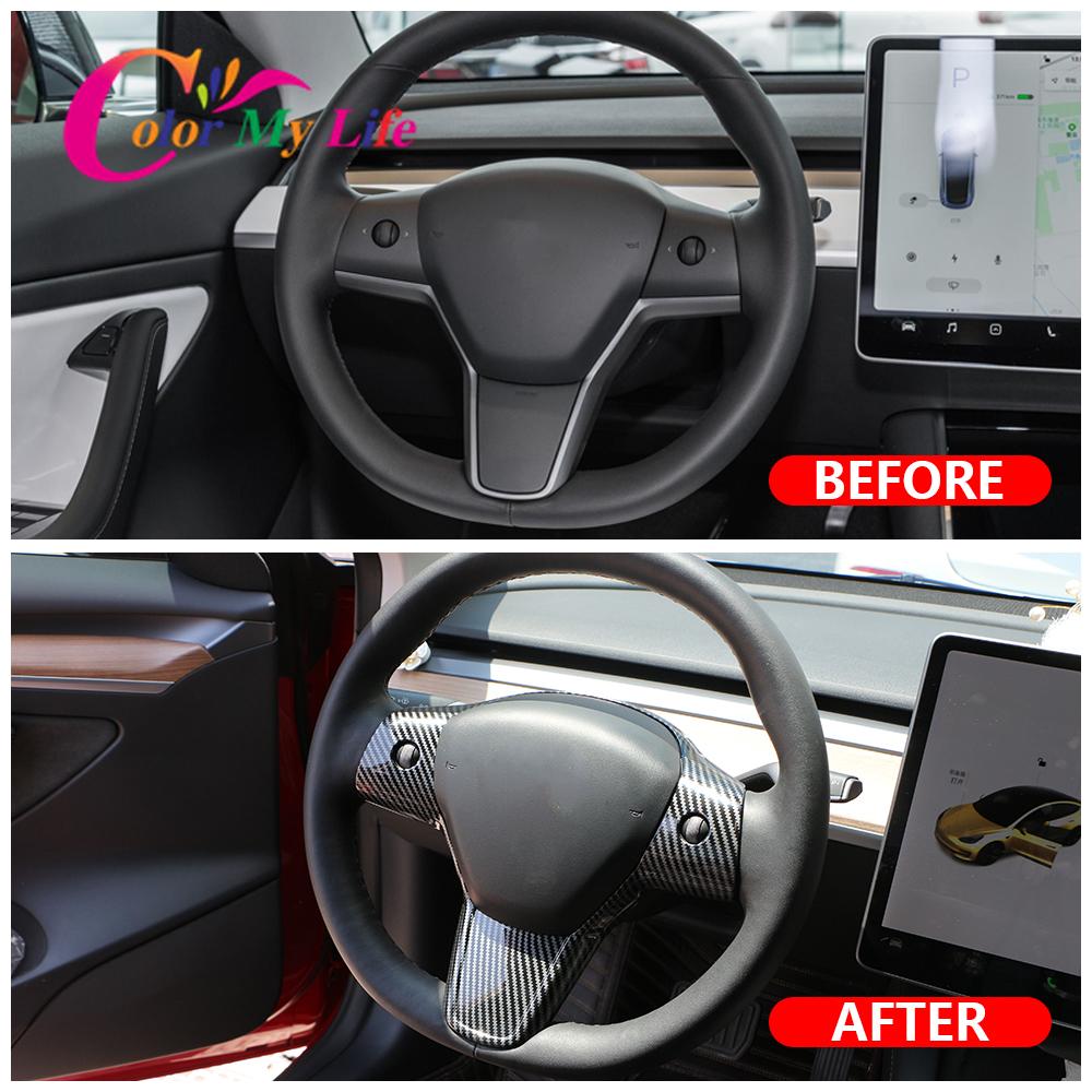 Accesorii pentru Tesla Model 3 2016-2022 Model Y -2023 Capac panou Volan Paiete Decorare Interior Decor