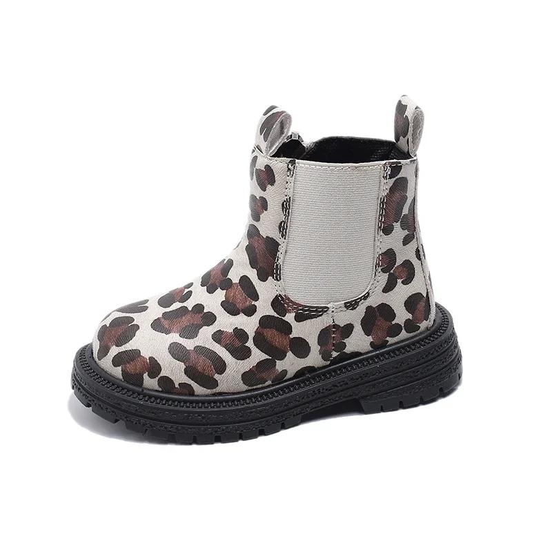

Boys Boots Fashion Classic Leopard Prints Little Kids Ankle Boots Side Zipper Classic Unisex Girls Rubber Boots Breathable Warm 21 чорний