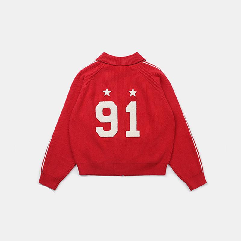 Korean Badblood BCAC Series Women's American Retro Red Knit Cardigan Sweater
