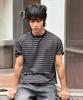 SIGNATURE Cropped Soft-Touch Striped Short Sleeve T-Shirt [Black]