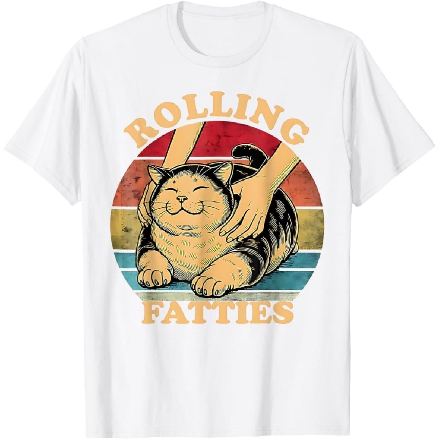 NEWTRUE Cat Rolling Fatties Funny Cat Mens Womens Vintage Animal T-Shirt XXXXXL белый